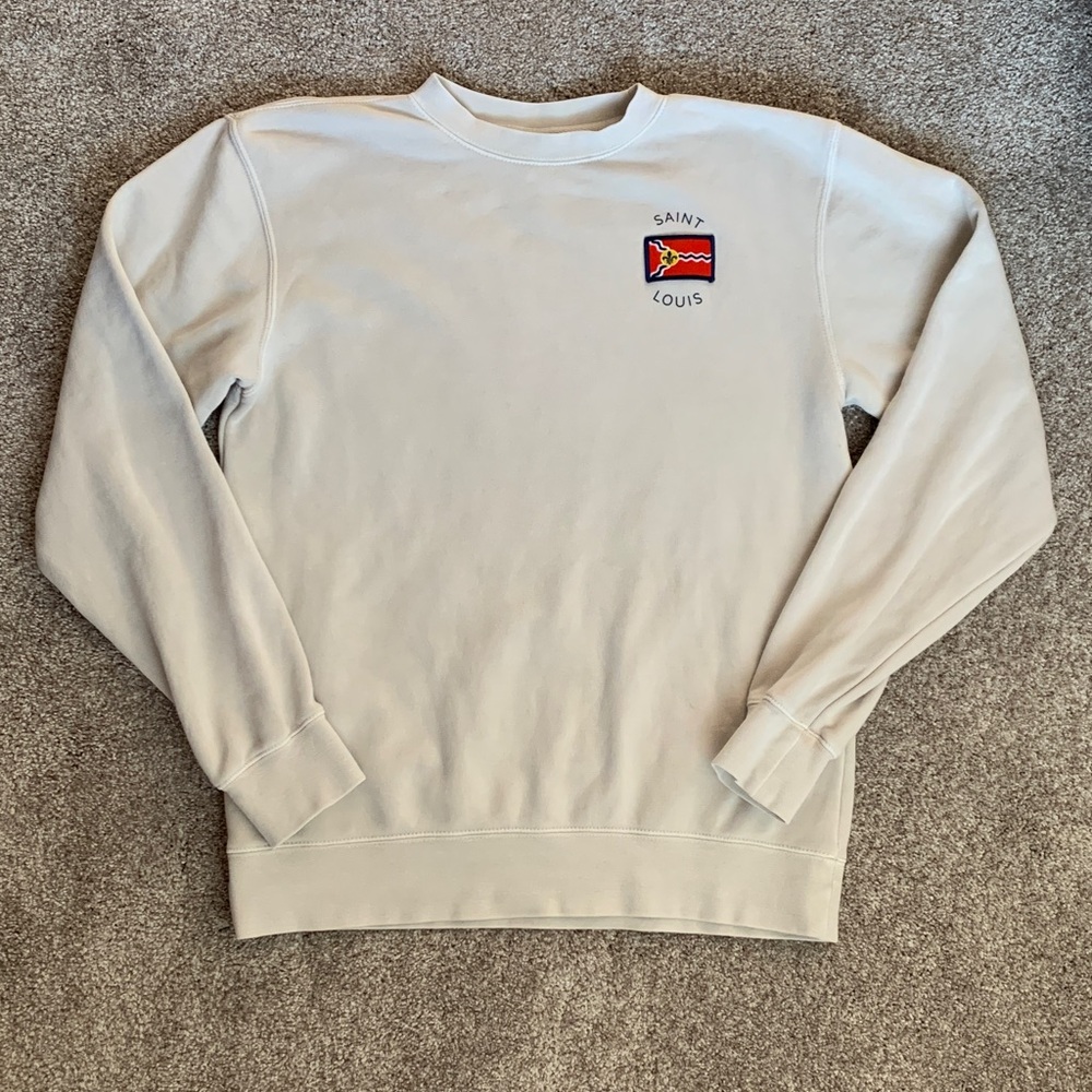 Saint Louis Flag Fleur-de-Lis Patch Beige Cream Pullover Sweatshirt Small